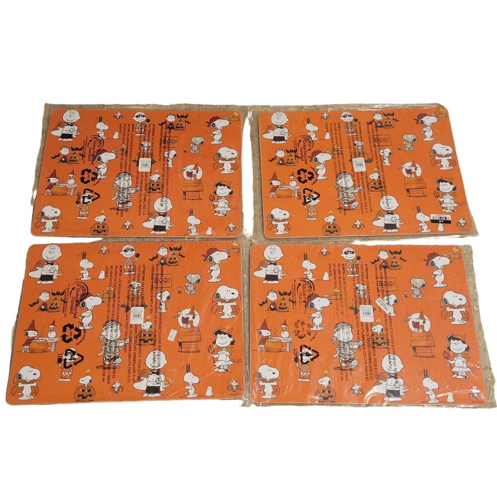 Pottery Barn Peanuts Halloween Snoopy Cork Placemats (Set 4) New Orange Retired
